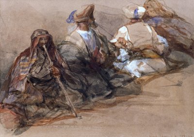 Groupe de figures arabes, deux fumant un chibouk - David Roberts